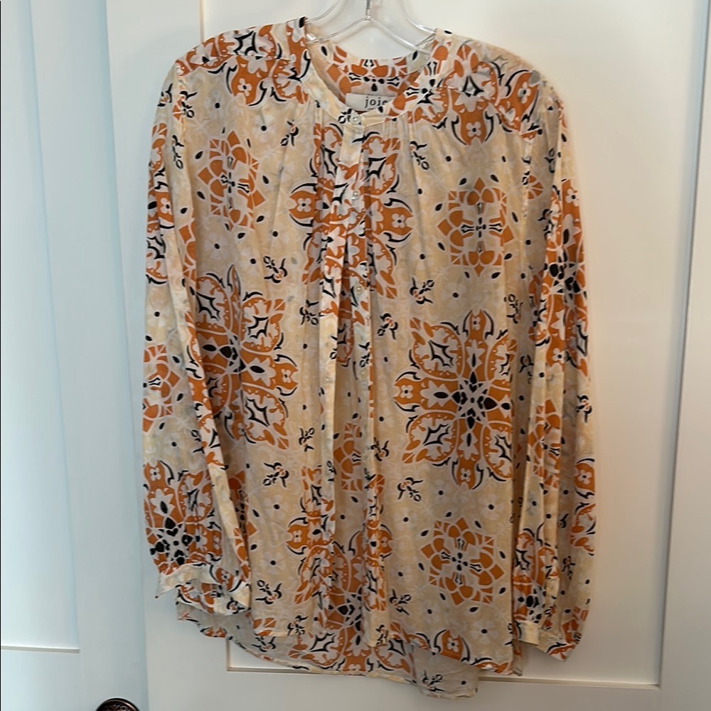 Joie Cream and White Ruffled Long Sleeve Blouse